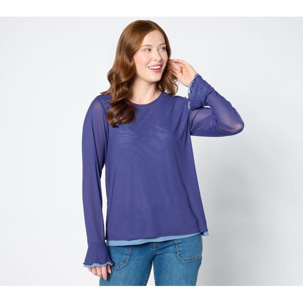 SUNNYLiFE Women's Top Sz XL Long Sleeve -Layer Mesh Purple A659936